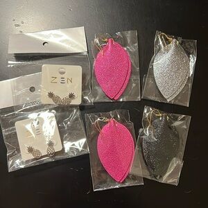 Lot of 6 pairs of brand new earrings (pineapple and leather-like French hook)